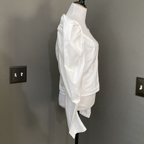 Choosy White Peacock Puff Shoulder Crop Top - Picture 11 of 13